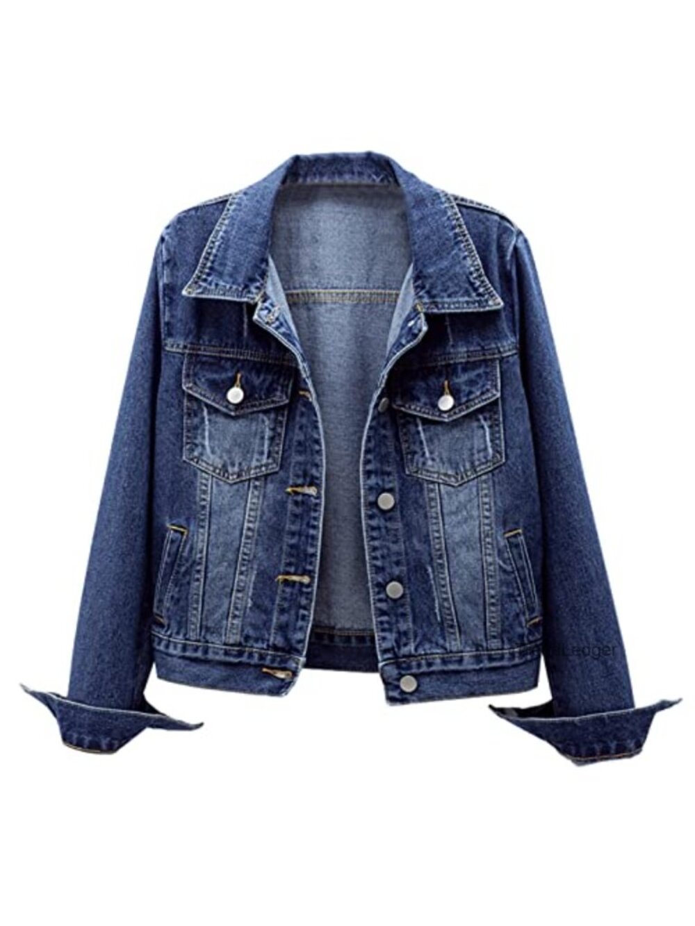 Denim Jacket Cotton Polyester Blend Button Flap Pockets Long Sleeve Fitted